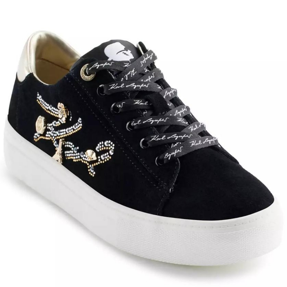Karl Lagerfeld Black and Gold Embellished Sneakers